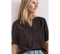 Kurzarmbluse STREET ONE, Damen, Gr. 36, braun (schwarz coffee), Stoff, 100% Viskose, unifarben, normal normal, Rundhals, Bündchen, Blusen, aus softer Viskose, Topseller (56221550-36) schwarz coffee