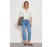 Kurzarmbluse STREET ONE, Damen, Gr. 42, weiß (sanftes weiß), Stoff, 100% Viskose, unifarben, normal normal, Rundhals, Bündchen, Blusen, aus softer Viskose (90837658-42) sanftes weiß
