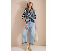 Kurzarm Bluse mit Split Neck und Print