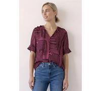 Kurzarmbluse STREET ONE, Damen, Gr. 42, blush berry, Stoff, 80% Viskose, 20% Polyamid, gemustert, klassisch normal, Rundhals, Rüschen, Blusen, mit geschlitztem Rundhalsausschnitt (56361251-42) blush b