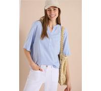 Kurzarmbluse CECIL, Damen, Gr. M (40), blouse blau, Web, Obermaterial: 100% Viskose, gestreift, lässig geschnitten hüftbedeckend, Rundhals, abgesteppte Kante, Blusen, Sommerbluse mit Split Neck und St