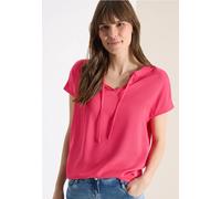 Kurzarmbluse CECIL, Damen, Gr. XXL (46), geranium rot, Stoff, Vorderseite: 100% Viskose; Rückseite: 95% Viskose, 5% Elasthan, unifarben, klassisch normal, V-Ausschnitt, abgesteppt, Blusen, mit Struktu