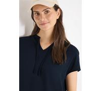 Kurzarmbluse CECIL, Damen, Gr. M (40), universal blau, Stoff, Vorderseite: 100% Viskose; Rückseite: 95% Viskose, 5% Elasthan, unifarben, klassisch normal, V-Ausschnitt, abgesteppt, Blusen, mit Struktu