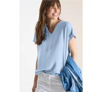 Kurzarmbluse CECIL, Damen, Gr. XXL (46), light sky blau, Stoff, Vorderseite: 100% Viskose. Rückseite: 95% Viskose, 5% Elasthan, unifarben, klassisch normal, V-Ausschnitt, abgesteppt, Blusen, mit Struk