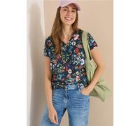 Kurzarmbluse CECIL, Damen, Gr. XL (44), bunt (universal blau), Stoff, Vorderseite: 100% Viskose. Rückseite: 95% Viskose, 5% Elasthan, geblümt, klassisch normal, Rundhals, normaler Saum, Blusen, mit ge