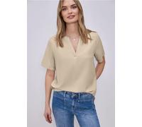 Schlupfbluse STREET ONE, Damen, Gr. 42, cotton beige, Web, Obermaterial: 100% Viskose, figurumspielend hüftbedeckend, V-Ausschnitt, Aufschlag, Blusen Schlupfbluse, Leicht abgerundeter Saum, Ärmelaufsc