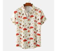 Kurzarm-Hawaiihemd Für Herren - Dschungelpflanzen-Pilz-Druck, Cardigan, Knopfleiste, Sommerurlaub, Strand, Schicke Bluse, Flippiges, Lockeres, Lässiges Party-Aloha-Hemd, Geschenke Für Vater Und M