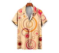 Kurzarm-Hawaiihemd Für Herren Mit Camp-Kragen - Flippiger Bunter Kreisdruck-Cardigan Mit Knopfleiste, Sommer-Strand-Bluse, Lockeres, Lässiges Party-Aloha-Hemd, Geschenke Für Vater Und Mann, M
