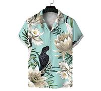 Kurzarm-Hawaiihemd Für Herren Mit Camp-Kragen - Funky Papageienblumen, Bedruckter Cardigan, Knopfleiste, Sommer-Strand-Bluse, Lockeres, Lässiges Party-Aloha-Hemd, Geschenke Für Vater Und Mann, 5Xl