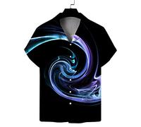 Kurzarm-Hawaiihemd Für Herren Mit Camp-Kragen - Funky Psychedelic Smog Print Cardigan Button Top Summer Beach Fancy Bluse, Schwarz, Lockeres, Lässiges Party-Aloha-Hemd, Männliche Geschenke, 4Xl