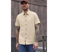 Kurzarmhemd STREET ONE MEN, Herren, Gr. 3XL (48), US-Größen, raw beige, Web, 100% Baumwolle, unifarben, regular fit normal, V-Ausschnitt, abgesteppt, Hemden, aus reiner Baumwolle (32973918-XXXL) raw b