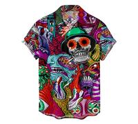 Kurzarm-Hemd mit Totenkopf-Print für Herren Lässiges 3D-Digital-Kreativdruck-Hemd Hawaii-Kurzarmhemd Lustiges Hawaiihemd Tropisches Kurzarm Sommer Strand Button Down Bier Bigfoot Hawaiihemden