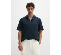 Kurzarmhemd MARC O'POLO "mit leichtem Knitter-Effekt", Herren, Gr. XL, Normalgrößen, blau (schwarz navy), Obermaterial: 100% Baumwolle, unifarben, regular fit normal, normaler Saum, Hemden (87035236-X