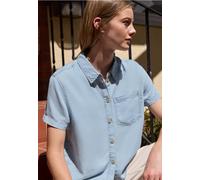 Street One Studio Frauen Kurzarm Hemdbluse aus Lyocell in Blau, Gr: 44