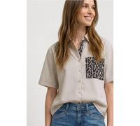 Hemdbluse STREET ONE, Damen, Gr. 36, grau (light terra mocha), Web, 100% Baumwolle, gestreift, normal normal, V-Ausschnitt, abgesteppt, Blusen Hemdbluse, aus reiner Baumwolle (53309434-36) light terra