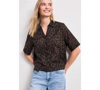 Hemdbluse STREET ONE, Damen, Gr. 36, braun (molten earth), Web, 100% Baumwolle, regular fit normal, Rundhals, Bündchen, Blusen Hemdbluse, mit durchgehender Knopfleiste vorn (53772415-36) molten earth