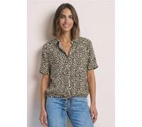Hemdbluse STREET ONE, Damen, Gr. 42, beige (cotton beige), Stoff, 100% Viskose, bedruckt, regular fit normal, V-Ausschnitt, abgesteppt, Blusen Hemdbluse, in Blusen-Optik (94434837-42) cotton beige