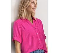 Kurzarmbluse STREET ONE, Damen, Gr. 42, pink (magenta dream), Stoff, 85% Viskose, 15% Nylon, unifarben, klassisch normal, V-Ausschnitt, Aufschlag, Blusen, in Unifarbe (14895050-42) magenta dream