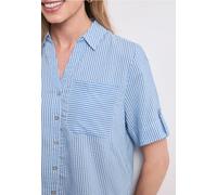 Hemdbluse STREET ONE, Damen, Gr. 42, original blau, Stoff, 65% Polyester, 35% Viskose, gestreift, normal normal, V-Ausschnitt, Aufschlag, Blusen Hemdbluse, im Streifen-Design (94992452-42) original bl