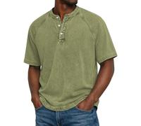 Kurzarm Henley Shirt für Herren im Vintage Used-Look aus Baumwolle mit Knopfleiste, lässige Passform für Sommer Alltag entspannte Freizeitaktivitäten und gemütliche Sommertage(Blackish Green, XXXXL)