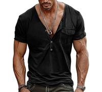 Kurzarm Herren Casual T-Shirt Herren Einfarbig T-Shirt Herren Mode Druck T-Shirt Herren Persönlichkeit Trend Perspektive T-Shirt Herren H-Black2 L