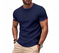 Kurzarm Herren Urban Jugend Klassisch Mode Shirt Regular Fit Dünn Trend Tops Leichte Komfortabel Sport Casual T-Shirt C-Navy 3XL