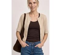 Cardigan STREET ONE, Damen, Gr. 44, beige (timeless beige), Stoff, 50% Viskose, 47% Polyester, 3% Elasthan, unifarben, comfort fit normal, Rundhals, Rippbündchen, Strickjacken, mit durchgehender Knopf