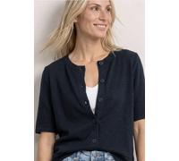 Cardigan STREET ONE, Damen, Gr. 34, blau (shadowed navy), Stoff, 50% Viskose, 47% Polyester, 3% Elasthan, unifarben, comfort fit normal, Rundhals, Rippbündchen, Strickjacken, mit durchgehender Knopfle