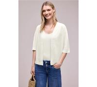 Strickjacke STREET ONE, Damen, Gr. 42, sanftes weiß, Strick, Obermaterial: 53% Polyester, 46% Viskose, 1% metallisierte Fasern, unifarben, lässig geschnitten, Rundhals, Strickjacken Strickjacke, Kurza
