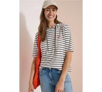 Cecil Damen Kurzarm Kapuzenshirt mit Streifen in Weiß, Gr: XS