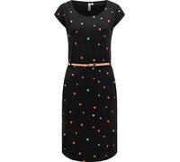 Kurzarm Midikleid mit Herz-Print und Taillengürtel "Lilithe Hearts YOUMODO" Black S
