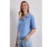 Poloshirt STREET ONE, Damen, Gr. 42, drift blau, Jersey, Obermaterial: 50% Baumwolle, 50% Modal, meliert, lässig geschnitten hüftbedeckend, V-Ausschnitt, abgesteppte Kante, Shirts, Sommer-Poloshirt (9