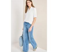 Poloshirt CECIL, Damen, Gr. M (40), vanilleweiß, Piqué, Obermaterial: 48% Baumwolle, 48% Modal, 4% Elasthan, unifarben mit Farbeinsatz, normal hüftbedeckend, V-Ausschnitt, Shirts, mit Kontrast-Streife