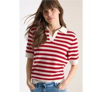 Kurzarmpullover CECIL, Damen, Gr. XL (44), glazed apple rot, Strick, Obermaterial: 100% Baumwolle, gestreift, regular fit normal, V-Ausschnitt, Rippbündchen, Pullover, in Mesh-Qualität (57294214-XL) g