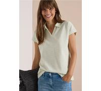 Poloshirt CECIL, Damen, Gr. L (42), raw matcha lime, Web, 95% Baumwolle, 5% Elasthan, gestreift, comfort fit normal, hoch geschlossener Ausschnitt, abgesteppt, Shirts, im Streifendesign (96008621-L) r