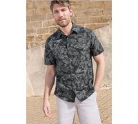 Kurzarmhemd STREET ONE MEN, Herren, Gr. L (42), US-Größen, schwarz (basalt grau), Web, 100% Baumwolle, geblümt, normal normal, V-Ausschnitt, abgesteppt, Hemden, mit Blumenmuster (99230666-L) basalt gr