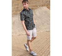 Kurzarmhemd STREET ONE MEN, Herren, Gr. XXL (46), US-Größen, schwarz (basalt grau), Web, 100% Baumwolle, geblümt, normal normal, V-Ausschnitt, abgesteppt, Hemden, mit Blumenmuster (99230666-XXL) basal