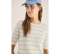 Kurzarmpullover CECIL, Damen, Gr. XXL (46), pearl beige, Web, 100% Baumwolle, gestreift, comfort fit normal, Rundhals, Rippbündchen, Pullover, aus reiner Baumwolle (40077257-XXL) pearl beige