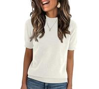 Kurzarm Shirt Damen Polka Dot Top Kurzarmpullover Mit Rundhalsausschnitt Aus Feinstrick Für Alltag Freizeit Longshirt Elegante Bluse Sommer Tops Weiß 2XL