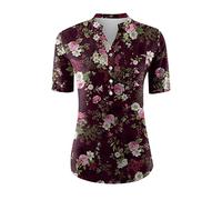 Kurzarm Shirt Damen Sport T Shirt Damen Bluse Schwarz Damen Kurzarm Schwarzes Tshirt Damen Yoga Shirt Tshirt Damen Elegant Tunika Tankini Oberteil Damen(3-Wine, XXL)