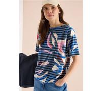 Cecil Damen Kurzarm Shirt mit Ausbrennerstreifen in Blau, Gr: L