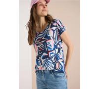 Cecil Damen Kurzarmshirt mit Spitzendetail V-Ausschnitt 50% Modal/50% Baumwolle Blau XL