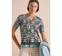Print-Shirt CECIL, Damen, Gr. XL (44), khaki, Web, 50% Baumwolle, 50% Modal, gemustert, comfort fit normal, Rundhals, abgesteppt, Shirts, mit geschlitztem Rundhalsausschnitt (33653256-XL) khaki