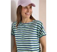Rundhalsshirt CECIL, Damen, Gr. L (42), surf blau, Web, 50% Baumwolle, 50% Modal, gestreift, comfort fit normal, U-Boot-Ausschnitt, angesetztes Bündchen, Shirts Rundhalsshirt, im soften Baumwoll-Mix (