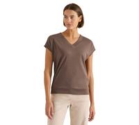 Cecil Damen Kurzarm Shirt mit V-Neck in Unifarbe in Beige, Gr: XXL