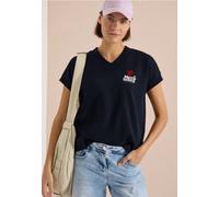 Sweatshirt CECIL, Damen, Gr. M (40), universal blau, Web, 100% Baumwolle, bedruckt, comfort fit, V-Ausschnitt, Bündchen, Sweatshirts Sweatshirt, mit V-Ausschnitt (97727708-M) universal blau