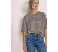 Sweatshirt STREET ONE, Damen, Gr. 46, grau (schwarz coffee meliert), Sweatware, 65% Baumwolle, 35% Polyester, unifarben, comfort fit, Rundhals, normaler Saum, Sweatshirts Sweatshirt, mit Wording (3146