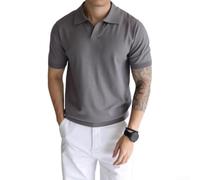 Kurzarm-T-Shirt für Herren, schmale Passform, Polo-Stil, Knopfleiste, leicht, atmungsaktiv, Sport, Freizeitkleidung, UK-Größen (Grau 2XL)