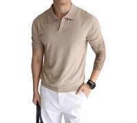 Kurzarm-T-Shirt für Herren, schmale Passform, Polo-Stil, Knopfleiste, leicht, atmungsaktiv, Sport, Freizeitkleidung, UK-Größen (Aprikose L)