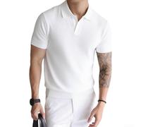 Kurzarm-T-Shirt für Herren, schmale Passform, Polo-Stil, Knopfleiste, leicht, atmungsaktiv, Sport, Freizeitkleidung, UK-Größen (Weiß M)